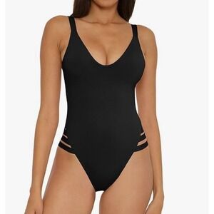 Becca by Rebecca Virtue Standard Color Prism Swimsuit Small Black High Leg Beach